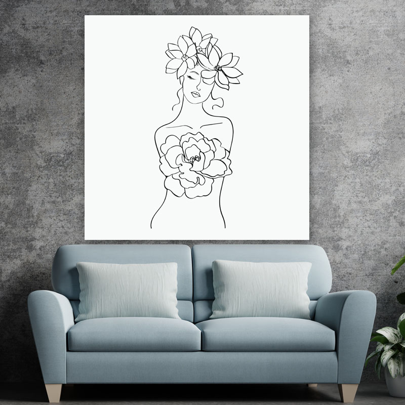 Πίνακας σε καμβά Minimal Woman Adorned with Flowers 